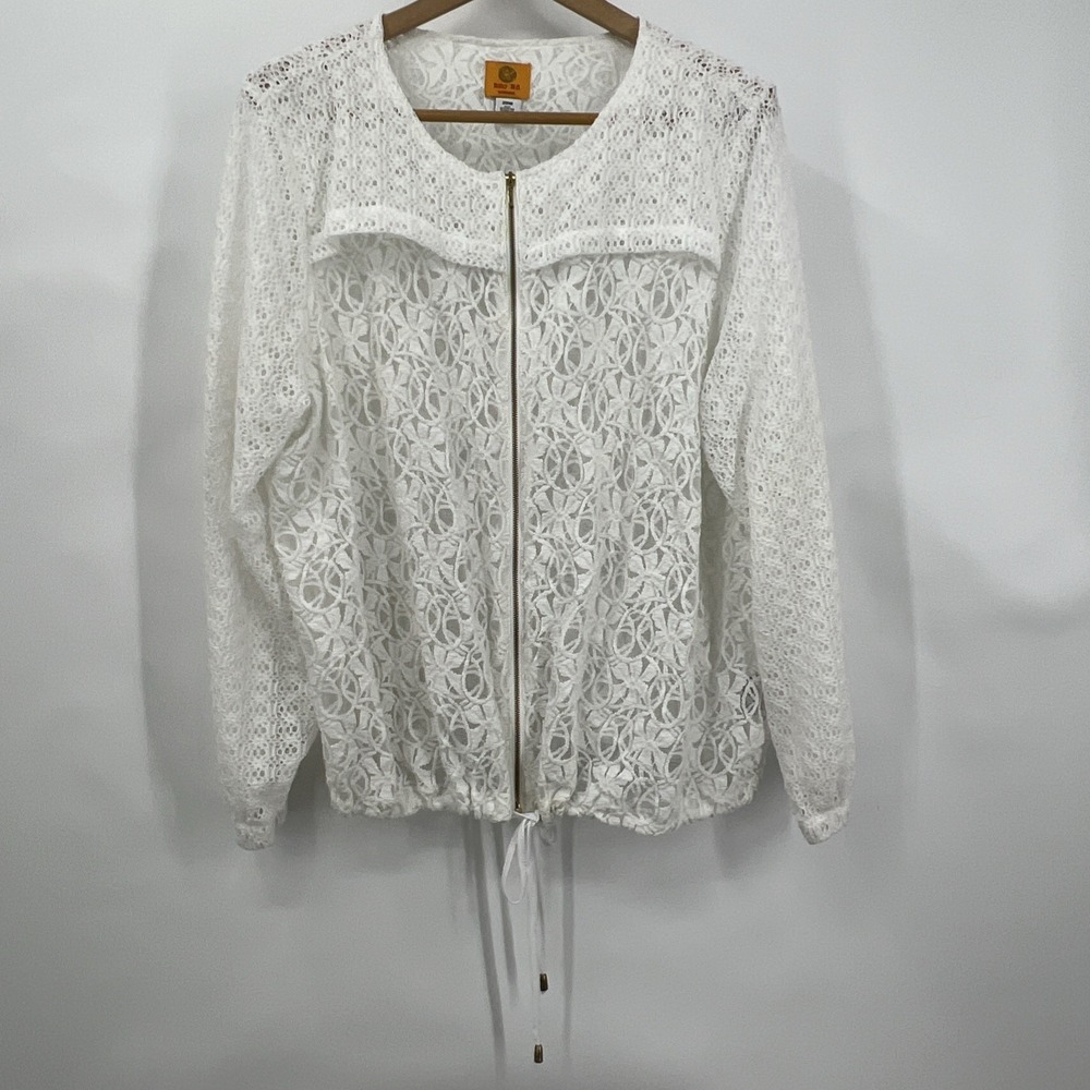 Women's White Lace Full Zip Shaket Angelcore Cottagecore Sz 20 W Cotton‎ Blend